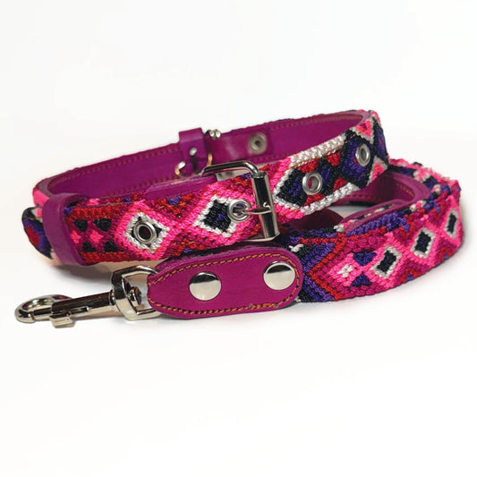 #15 -Medium-Raspberry Dog Collar & Leash Set