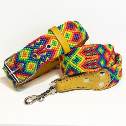 #50 -Large- Rainbow Dog Collar & Leash Set